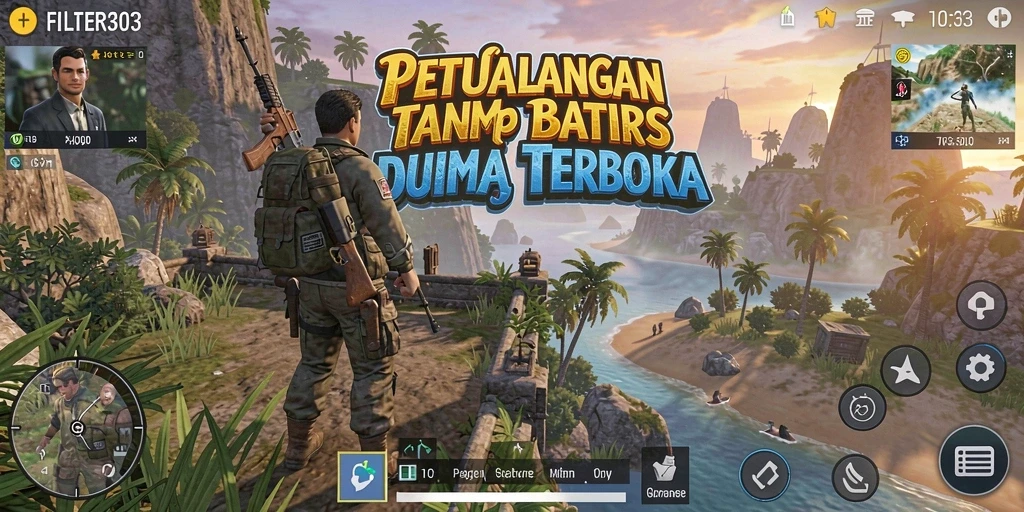 Screenshot menunjukkan pemain menjelajahi dunia terbuka yang luas dan indah.