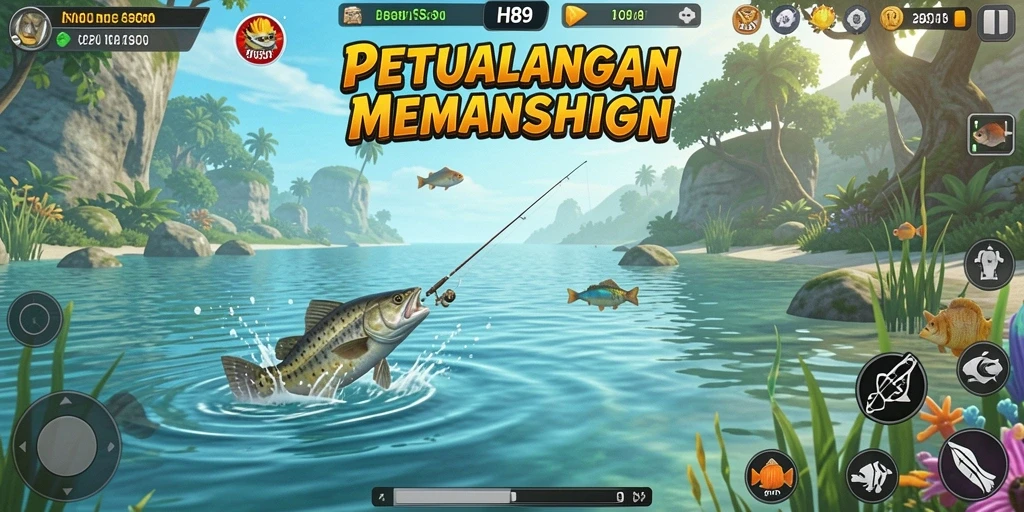 Tampilan seru gameplay H89 saat menangkap ikan besar.