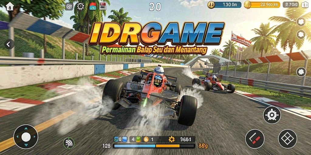 Screenshot gameplay IDRGAME menampilkan aksi balap yang mendebarkan.