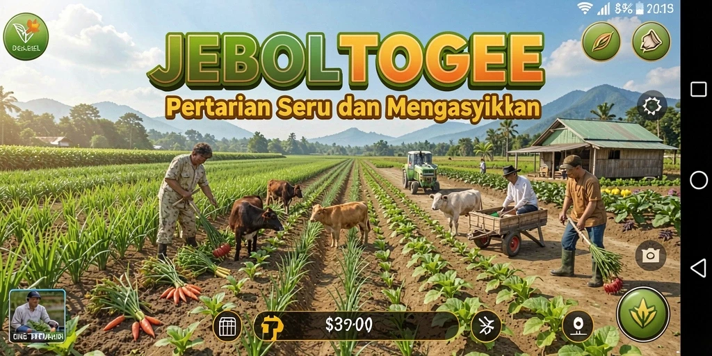 Screenshot gameplay JEBOLTOGEL menampilkan ladang yang subur dan aktif.