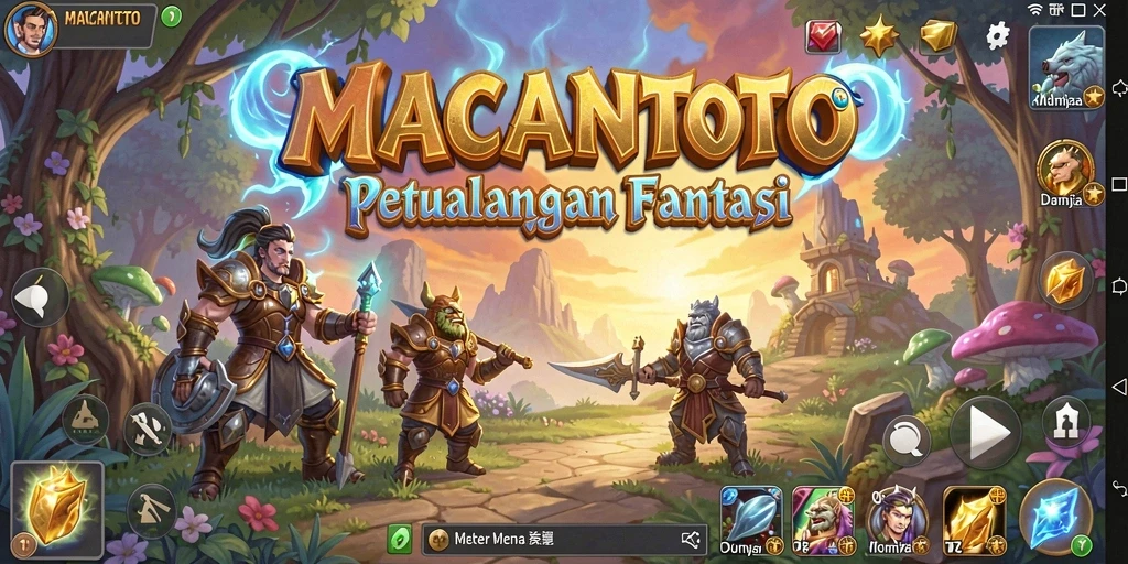 Screenshot gameplay MACANTOTO dengan tampilan pertarungan epik.