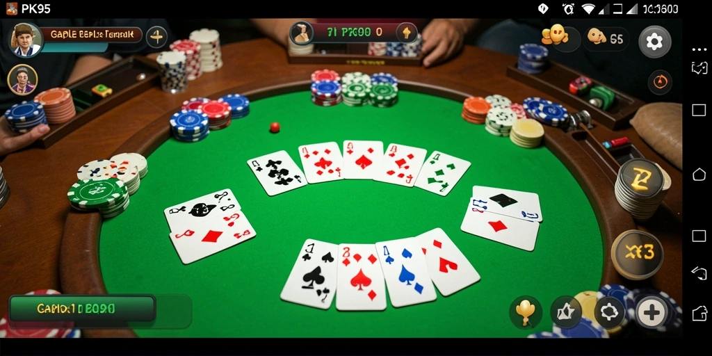 Screenshot gameplay PK95 menampilkan suasana seru permainan Gaple.