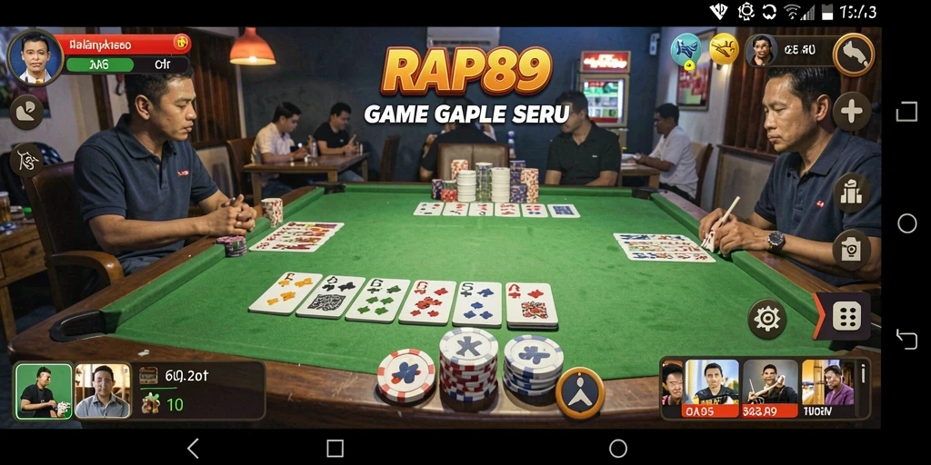 Screenshot gameplay RAP89 menampilkan suasana seru bermain Gaple.