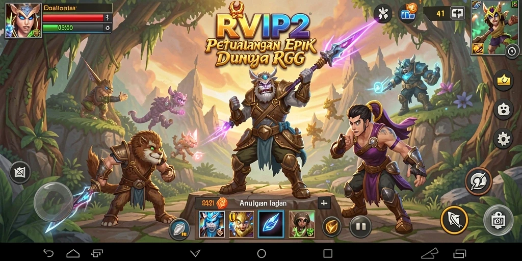 Tangkapan layar RVIP2 menampilkan pertarungan seru dengan karakter yang beraksi di dunia RPG.